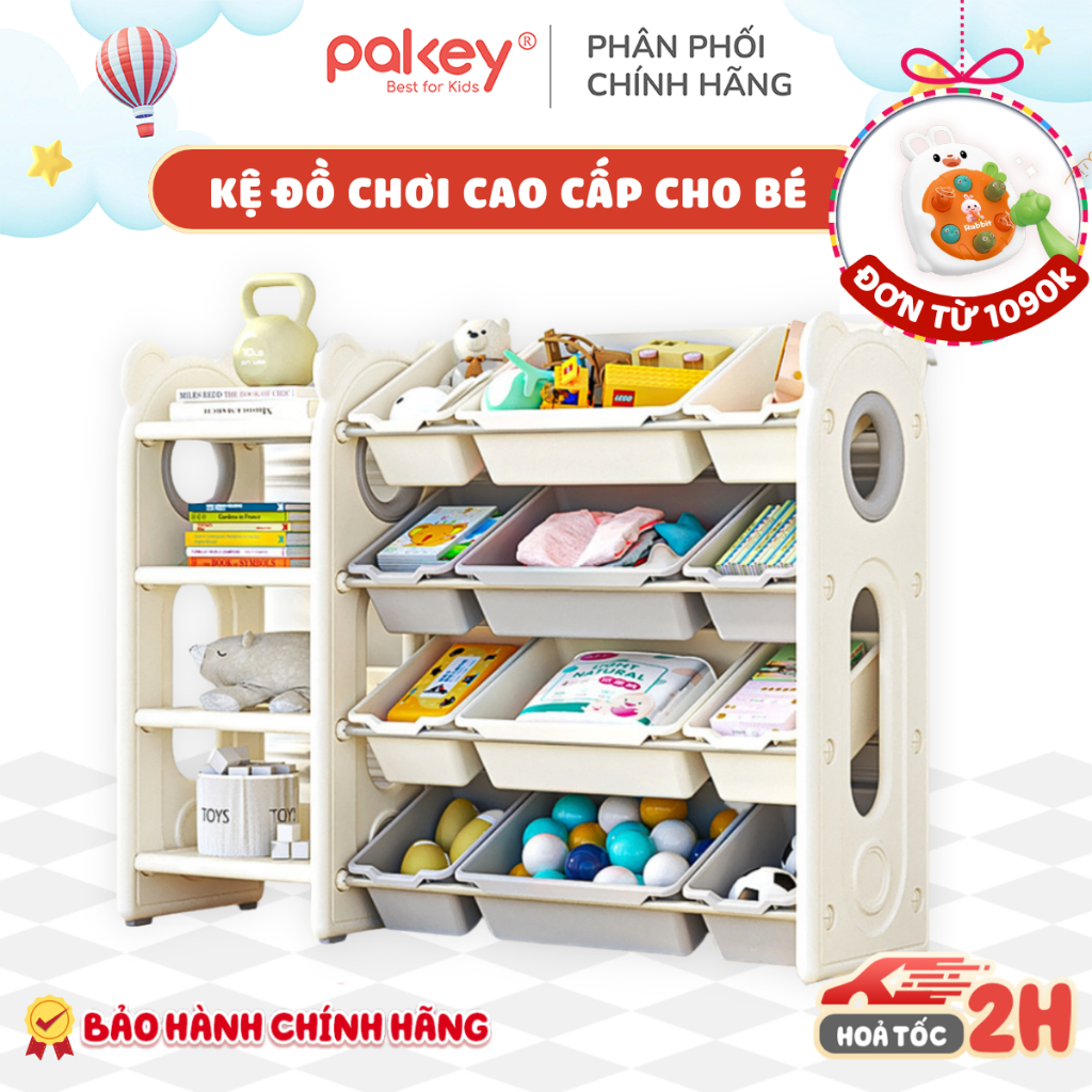 Kệ Để Đồ Chơi Cho Bé Chính Hãng Pakey - Kệ Nhựa Đựng Đồ Siêu Chắc Chắn, Nhựa Nguyên Sinh An Toàn, Bảo Hành 1 Năm