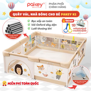 Quây Bóng Cho Bé Pakey, Quây Vải Nhà Bóng Cho Bé Khung INOX Chống Gỉ, Vải Oxford Dày Dặn Có Đế Hít Chân Không