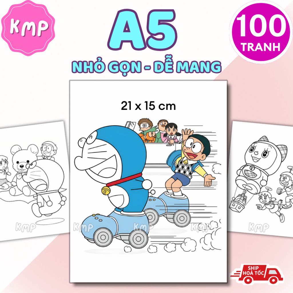 100 Tranh Tô Màu Doraemon Doremon Nobita Shizuka Suneo Jaian - Nhỏ Gọn, Giá Tốt, Tiện Mang Đi - KMP 
