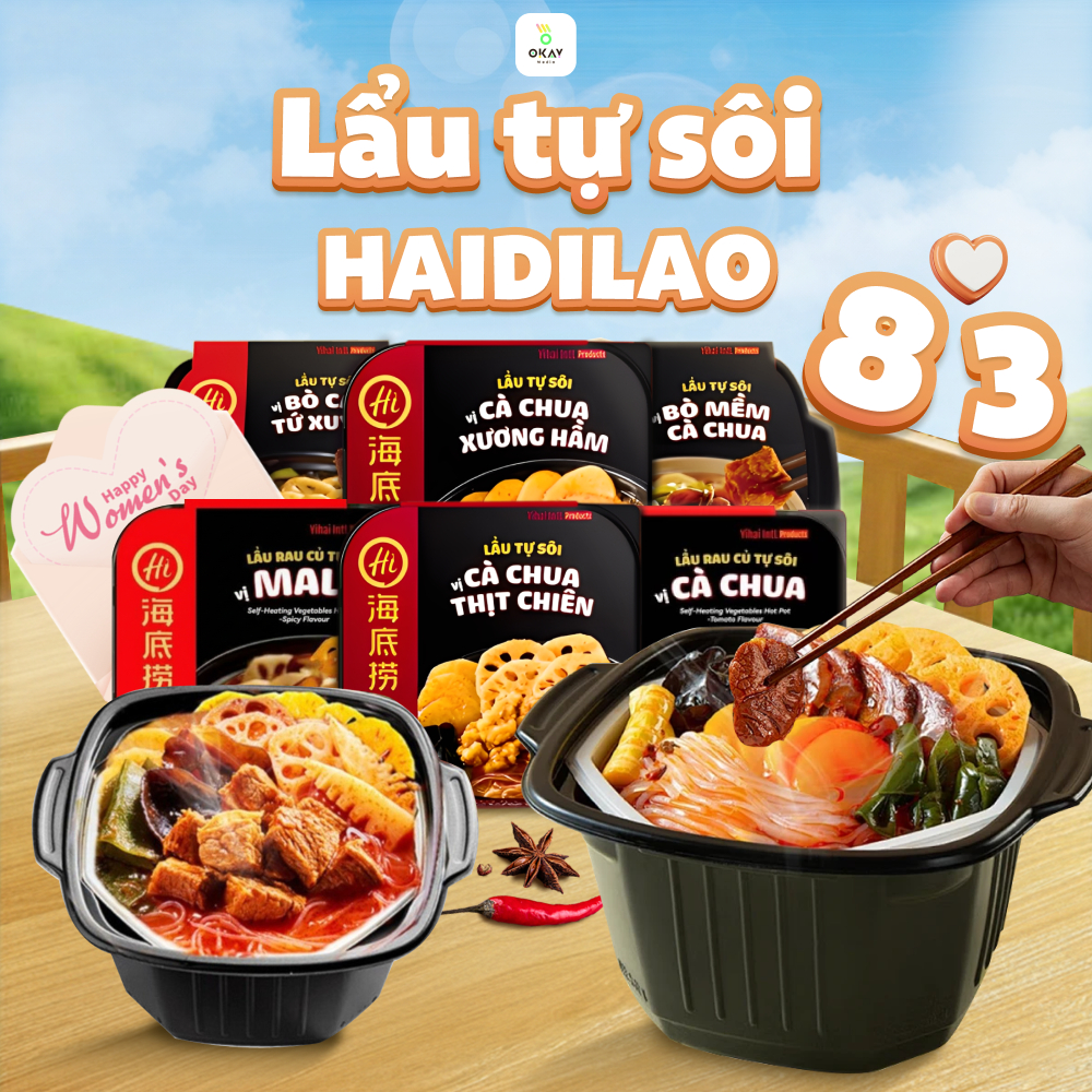 Lẩu Tự Sôi Haidilao ăn liền đủ vị - Mala cay tê, Xương Hầm đậm đà, Thịt Chiên dai giòn, Cà Chua thanh đạm