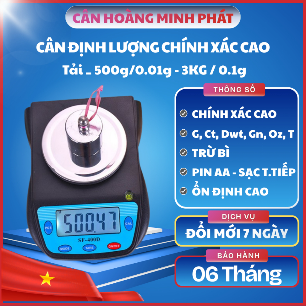 Cân SF400D 500g 0.01g – 3kg 0.1g – Cân Định Lượng 2 Số Lẻ – Cân Điện Tử Tiểu Ly – Chính Xác Cao