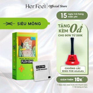 Bao Cao Su PlayAh Super Invisible Siêu Mỏng/ Nhiều Gel/ Kéo Dài Thời Gian/ Có Gai Hộp 10 size 52mm