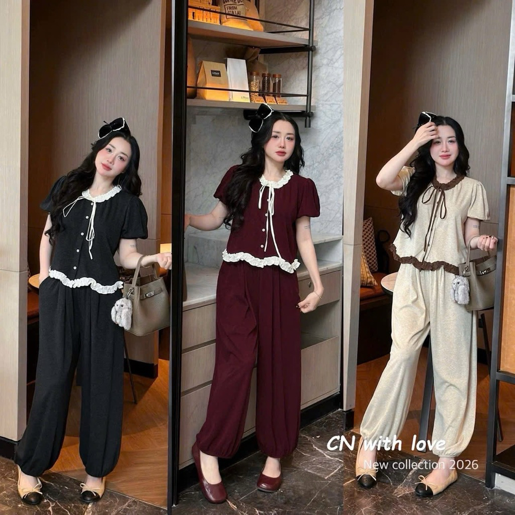 Set Bộ Nữ , Set Bộ Thun Tăm Cổ Bèo Xinh M11