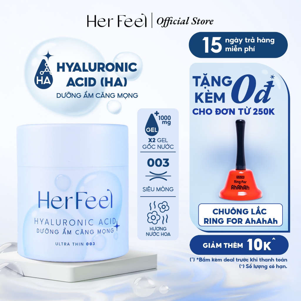 Bao cao su dưỡng ẩm Her Feel HA Hộp 3/10 Gấp đôi gel dưỡng ẩm cao cấp có thêm HA