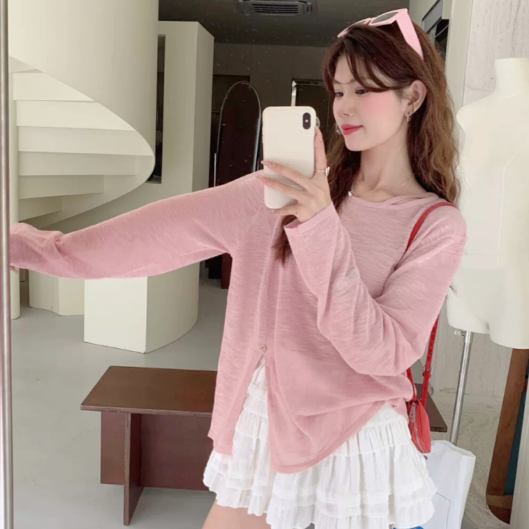Áo thun giấy mỏng dài tay nữ cổ tròn xẻ tà phong cách basic 24Feb.studio A0005 | BigBuy360 - bigbuy360.vn