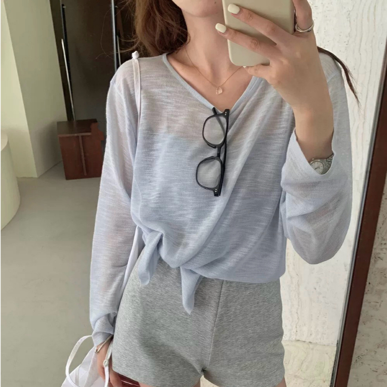 Áo thun giấy mỏng dài tay nữ cổ tròn xẻ tà phong cách basic 24Feb.studio A0005 | BigBuy360 - bigbuy360.vn
