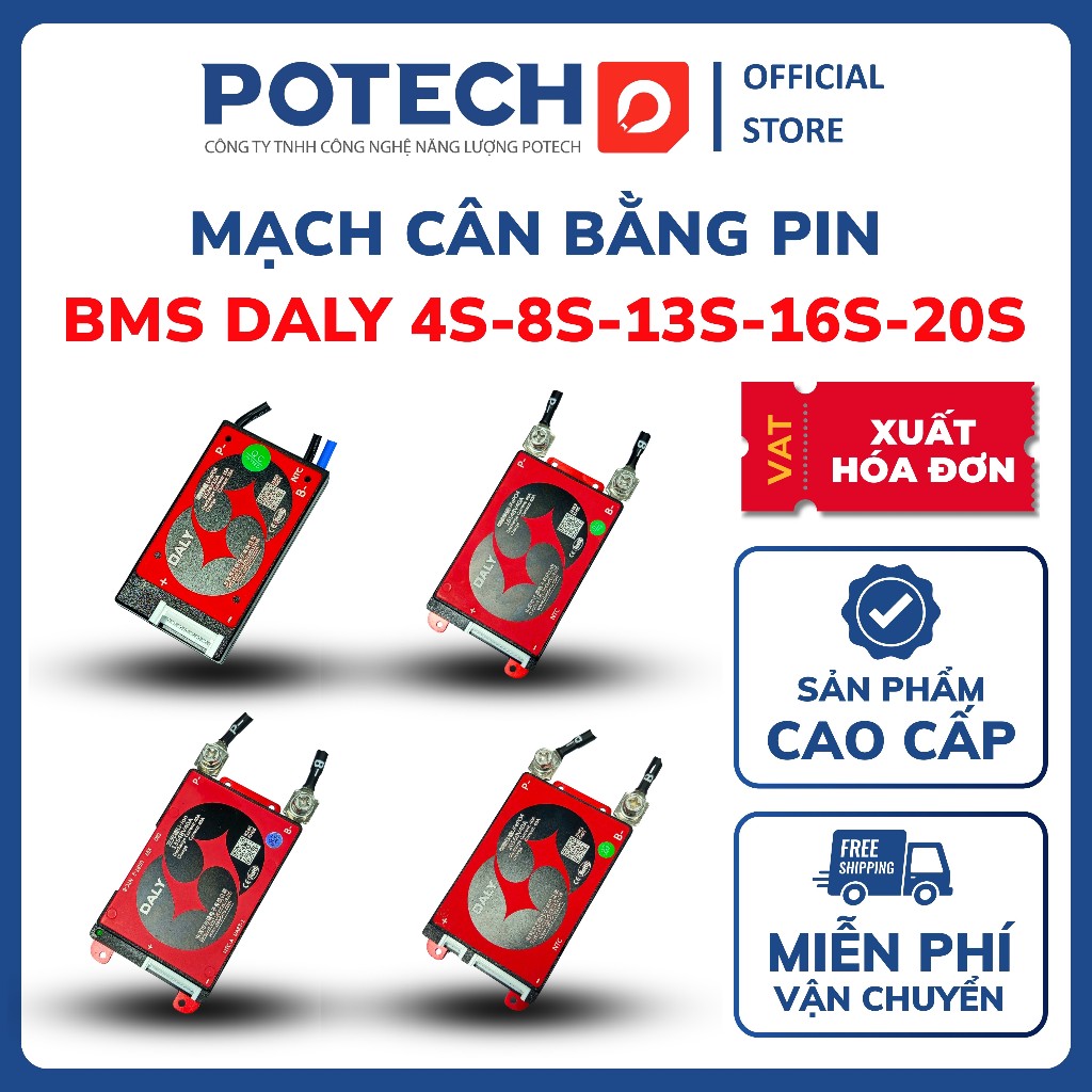 Mạch BMS Daly 8S-13S-16S-20S, mạch cân bằng 24V 48V 60V dòng xả 15A 30A 40A