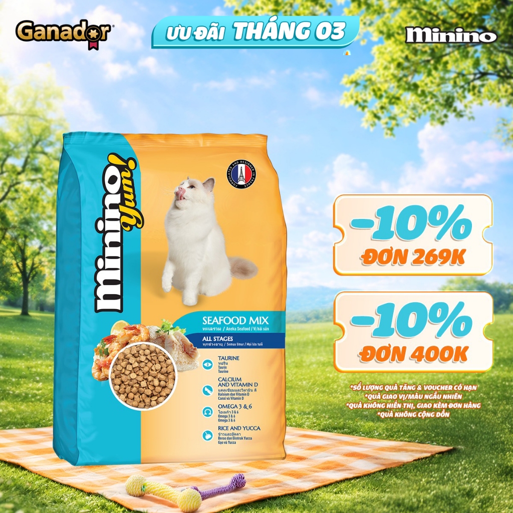 [CHỌN VỊ] Thức ăn hạt Minino Yum cho mèo vị Hải sản/ Mực/Cá hồi 1.5kg