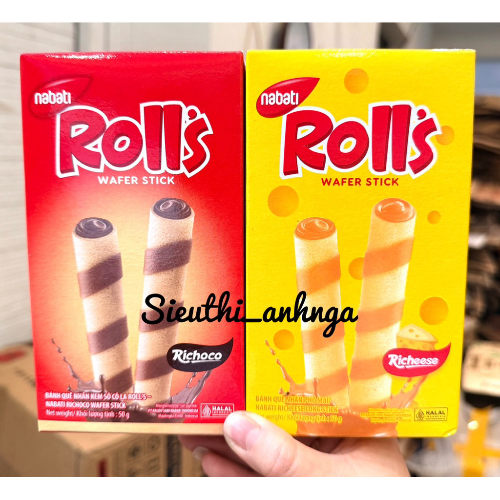 Bánh Quế Nabati Rolls Nhân Socola-Phô Mai-Dâu Hộp 50g