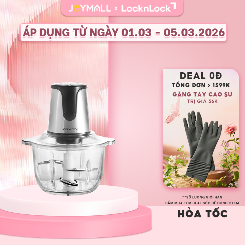 Máy xay thịt LocknLock EJM171 2 lít 300W - Hàng chính hãng, 4 lưỡi dao, cối thủy tinh - JoyMall
