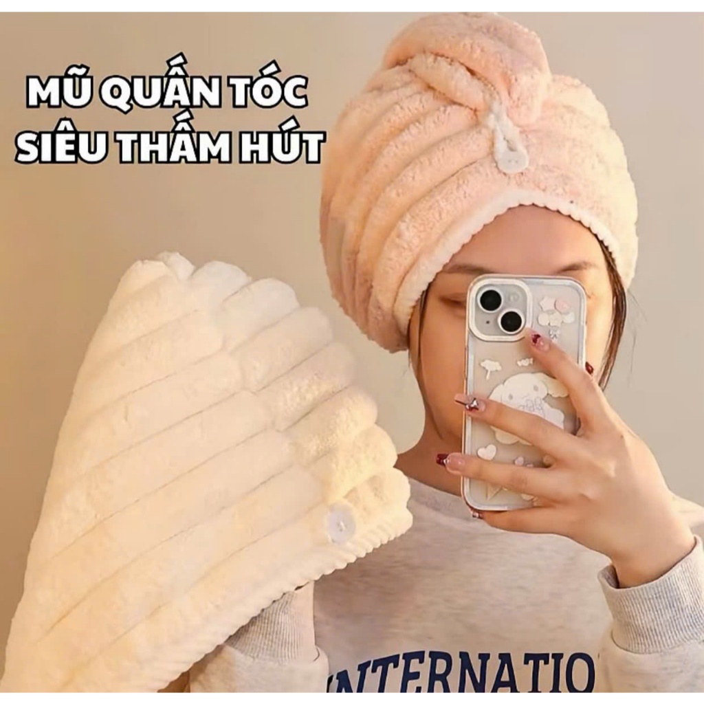 Khăn Quấn Tóc Siêu Thấm Hút Nhanh Khô - Mũ Ủ Tóc Cotton Mềm Mại Hàng Nội Địa Trung Cao Cấp (Có 4 Màu)