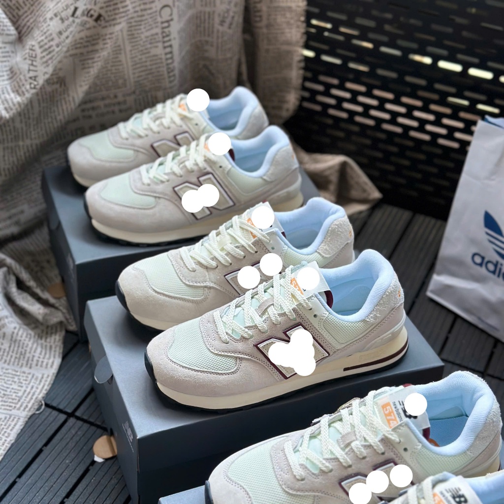 Giày Thể Thao Xám Viền Đỏ NB 574 Crem Hàng Có Sẵn