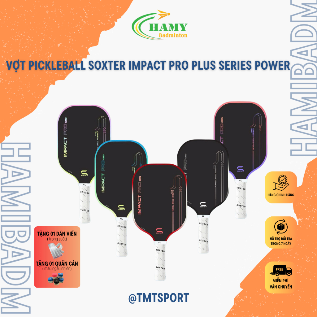 Vợt Pickleball Soxter Impact Pro Plus Series Power-16mm,Mặt vợt Carbon T700 Toray siêu nhám,lõi cải 