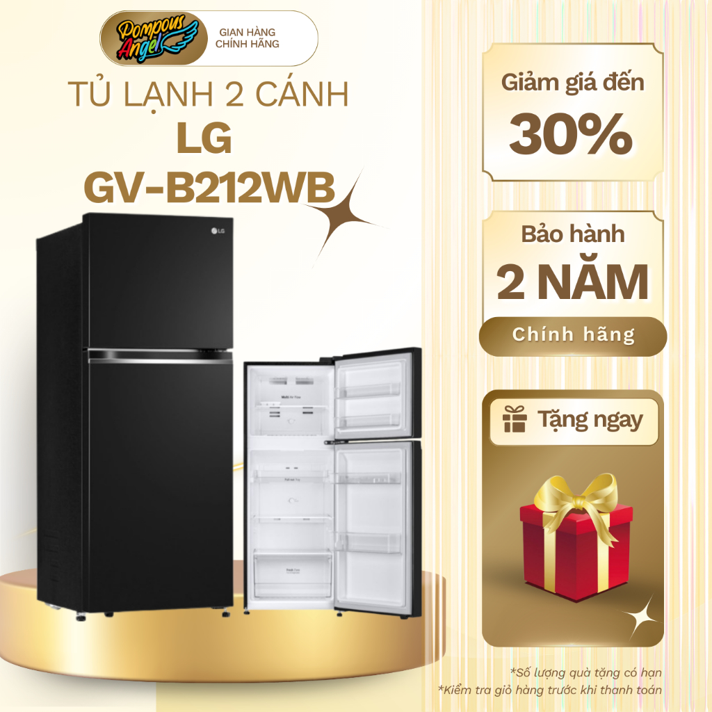 [Chính hãng] Tủ lạnh 2 cánh LG Inverter 217L GV-B212WB công nghệ DoorCooling màu đen sang trọng bảo 