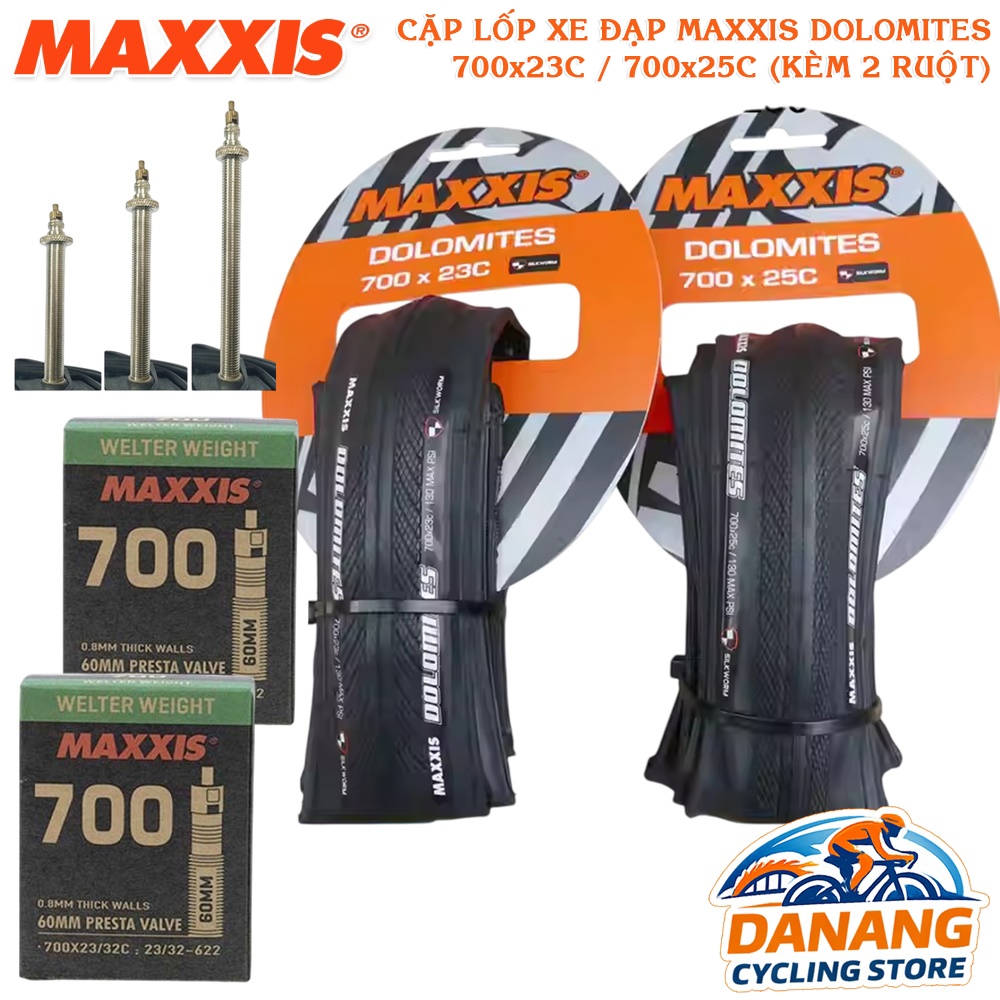 Cặp Lốp và Săm Xe Đạp MAXXIS Dolomites 700x23C / 700x25C – Van 48/60/80mm (Presta), Chính Hãng