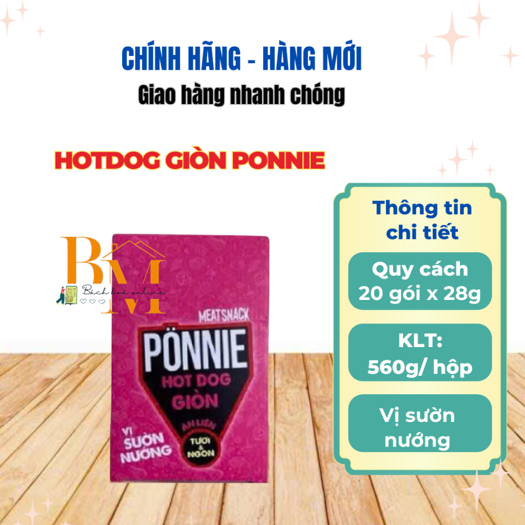 Hộp 20 Cây Xúc Xích HotDog Giòn PONNIE Vị Sườn Nướng (20 Cây x 28g)