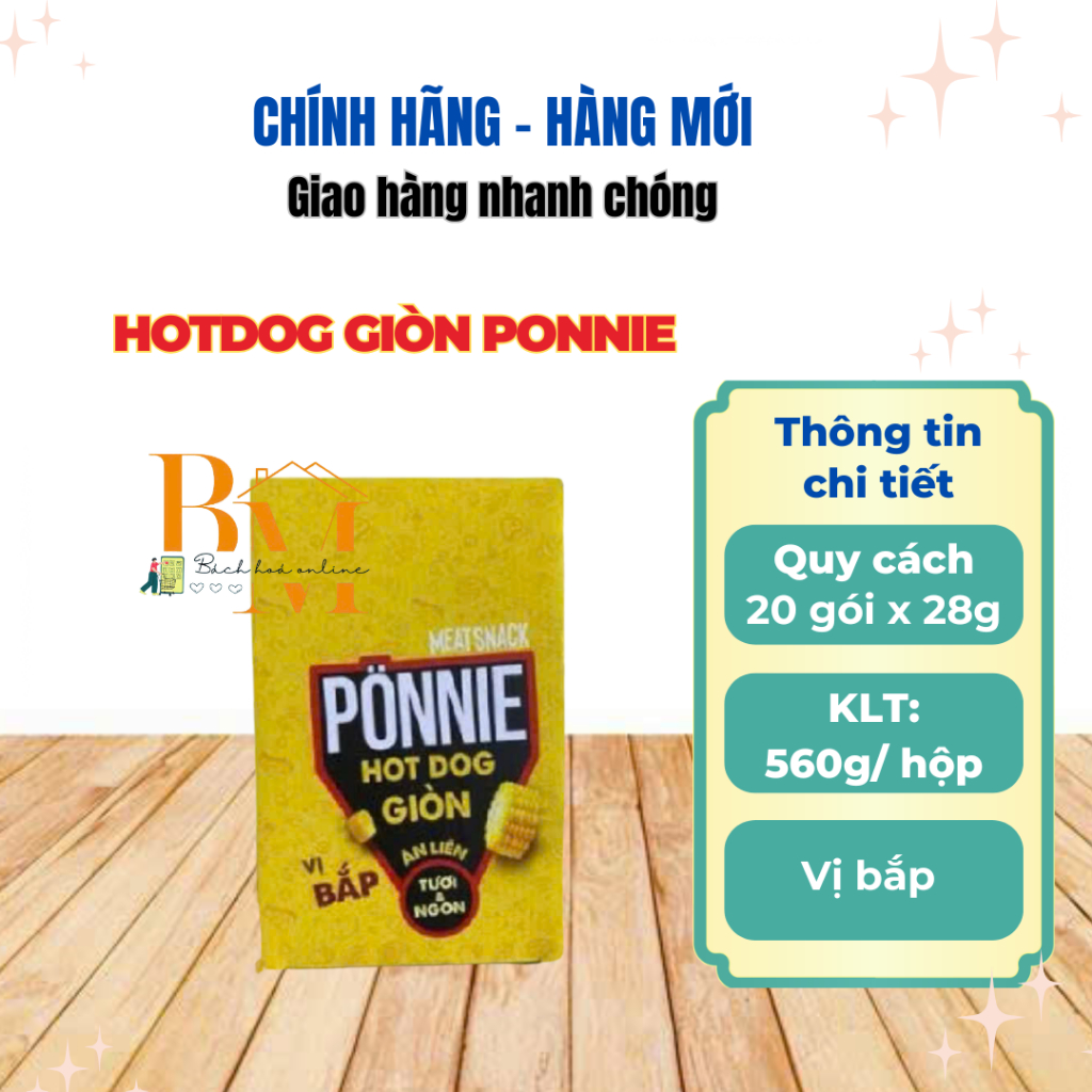 Hộp 20 Cây Xúc Xích HotDog Giòn PONNIE  Ăn Liền Vị Bắp ( 20 Cây x 28g)