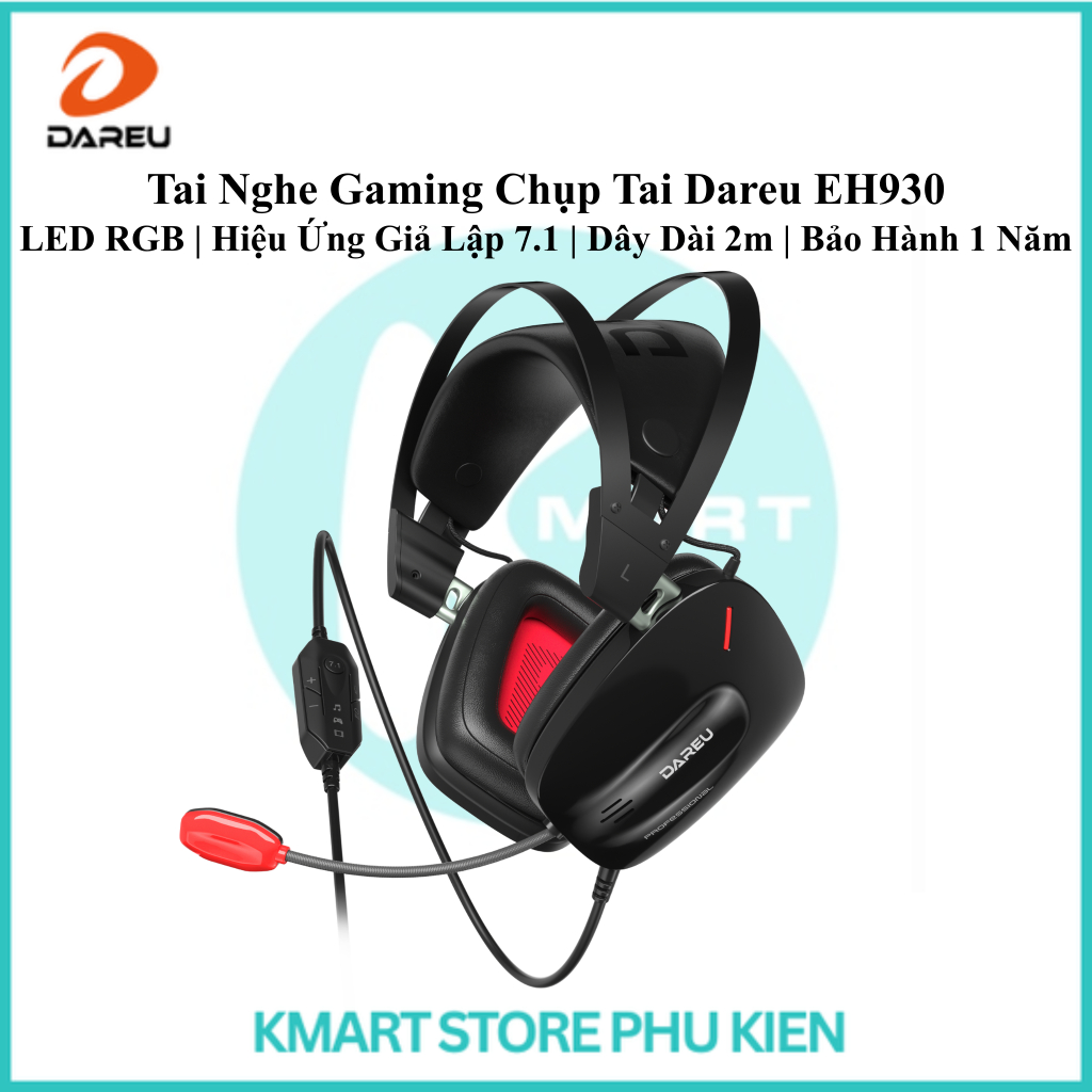 Tai Nghe Gaming Chụp Tai DareU EH930 | LED RGB | Hiệu Ứng Giả Lập 7.1 | Dây Dài 2m | Bảo Hành 2 Năm