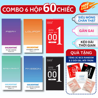Combo 6 Hộp 60 Bao Cao Su Juncai Siêu Mỏng, Nhiều Gel, Kéo Dài Thời Gian, Ôm sát, Gân Gai Chính Hãng - 18Centi