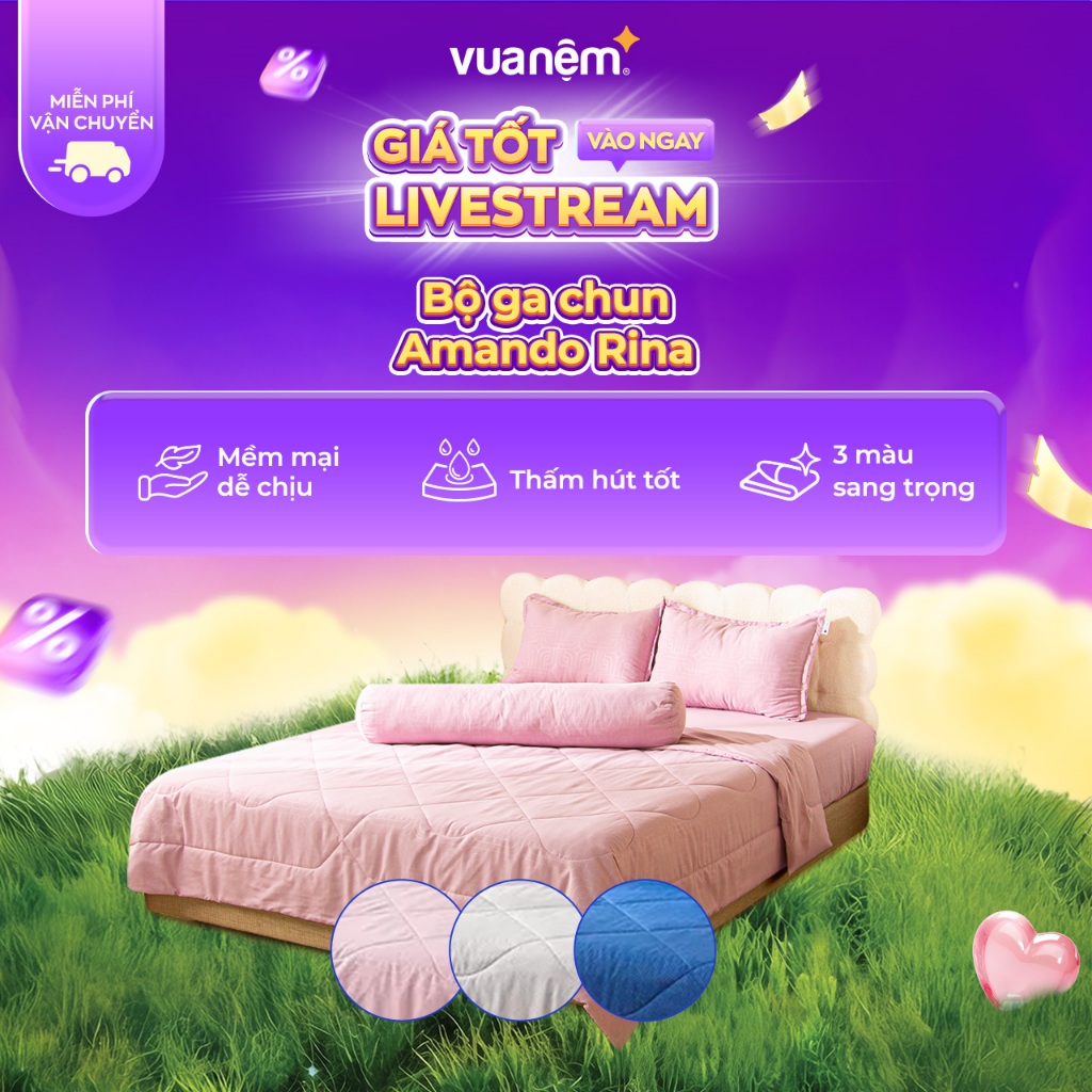 Bộ chăn ga chun Amando Rina 5 chi tiết thông thoáng, mềm mại