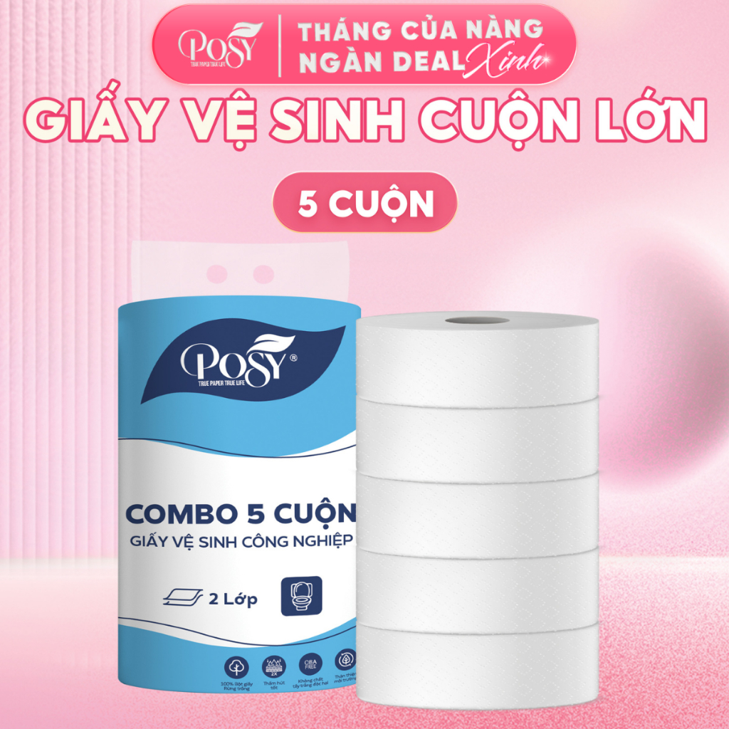 [TRỢ GIÁ] COMBO 5 CUỘN GVS POSY - Cuộn lớn, 700gram 2 lớp, mềm mịn, tiết kiệm, thân thiện với môi tr