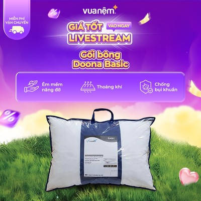 Gối bông Doona Basic 45x65cm độ phồng phù hợp, nâng đỡ nhẹ nhàng, thoáng khí