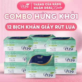 COMBO HỨNG KHỞI - THÙNG 12 bịch Khăn rút POSY khổ lớn 180 tờ 3lớp, mềm mịn, phù hợp cho mọi nhà
