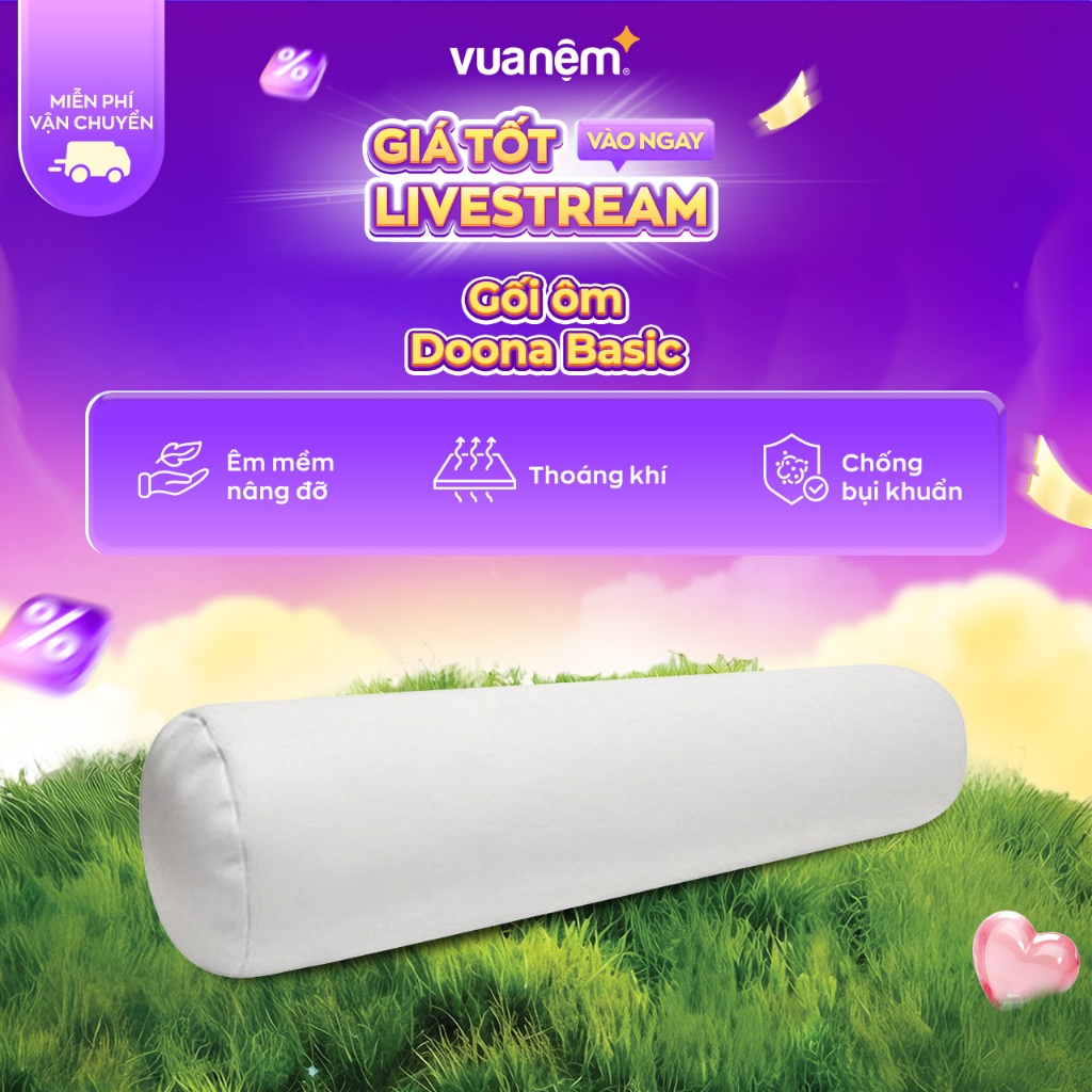 Gối ôm Doona Basic 22x100cm mềm êm nâng đỡ, hỗ trợ tư thế nằm nghiêng, độ bền cao