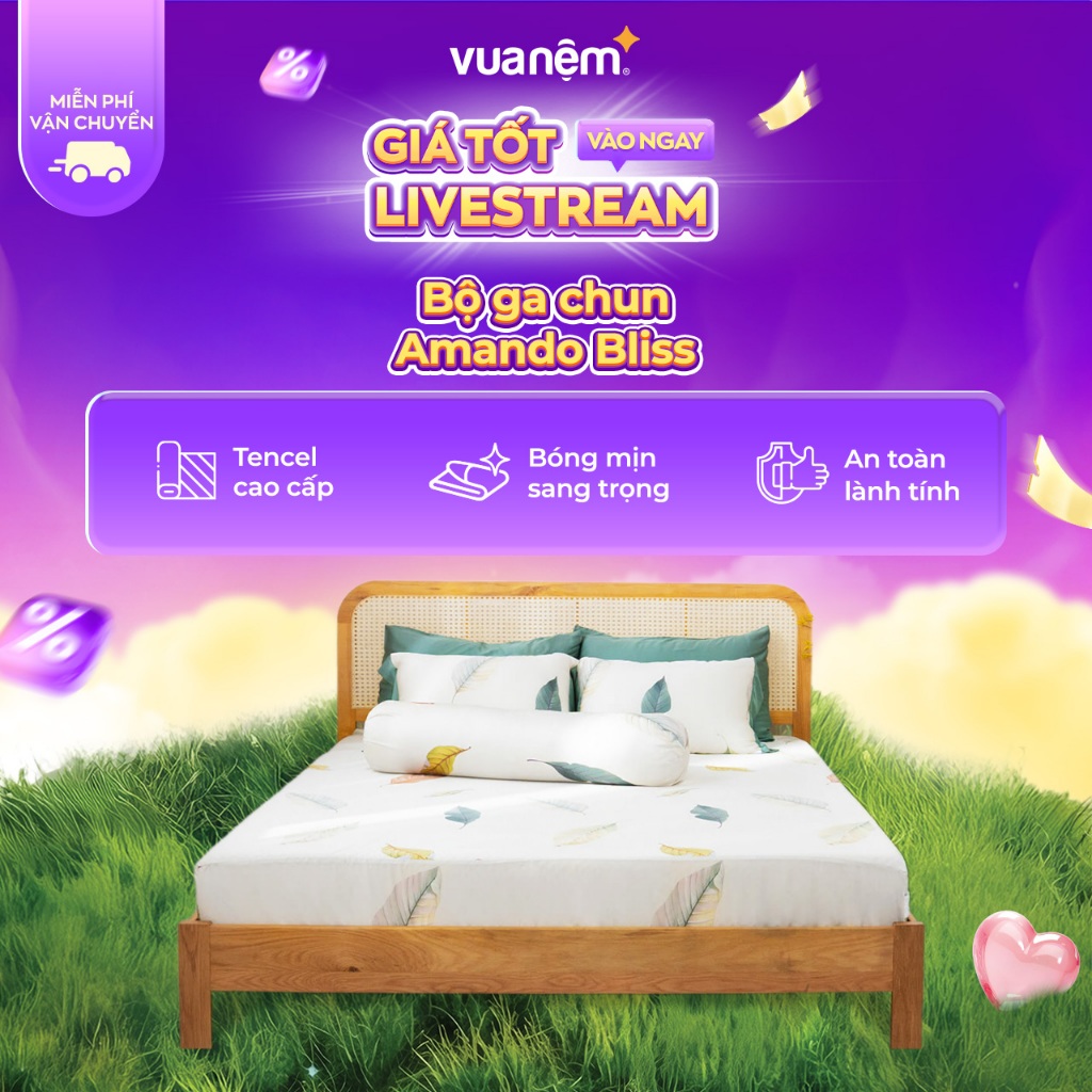 Bộ ga chun lụa tencel Amando Bliss họa tiết 4CT cao cấp mềm mại thoáng mát