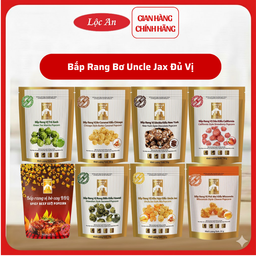 Combo 5 Gói Bắp Rang Bơ Uncle Jax Đủ Các Vị