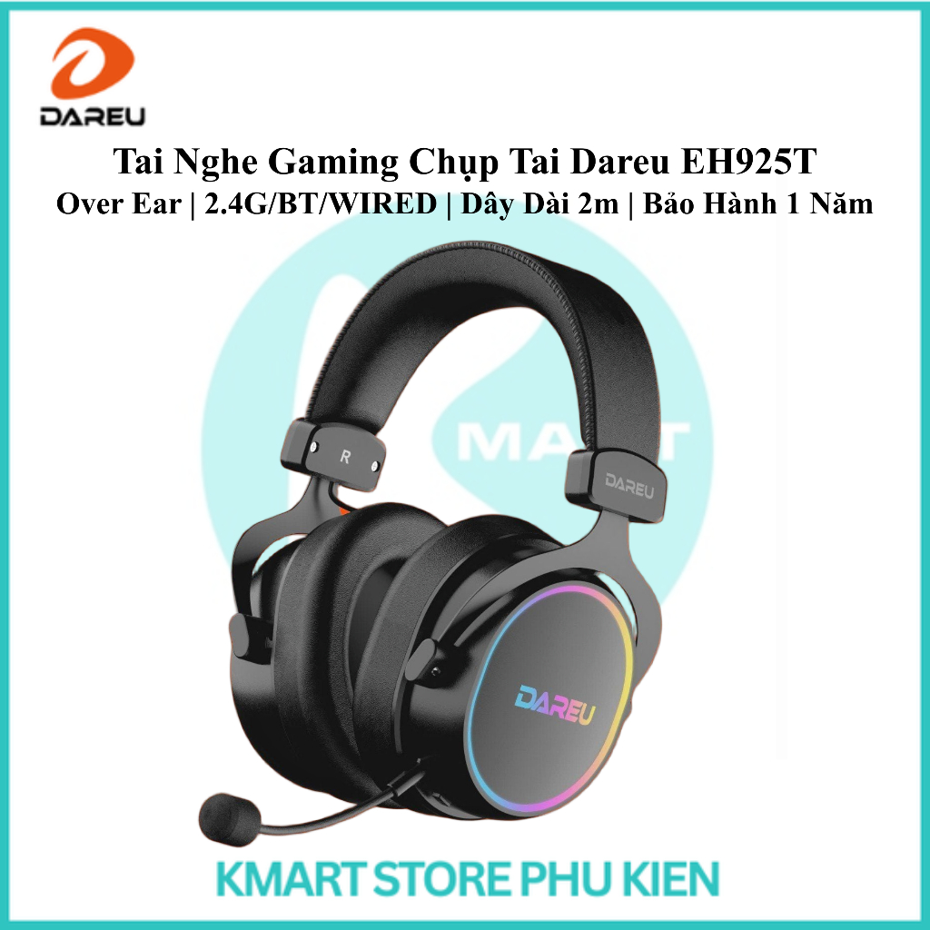 Tai Nghe Gaming Chụp Tai Dareu EH925T | Over Ear | 2.4G/BT/WIRED | Dây Dài 2m | Pin sạc 930mAh | Bảo