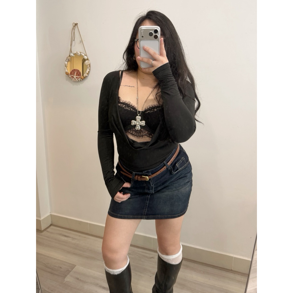 LASSIE BIGSIZE| Áo tay dài phối cổ đổ (ko kèm bra) cá tính Bigsize (60-90kg) NINA TOP