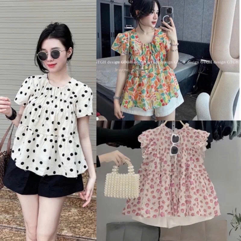 Lẻ áo bầu thiết kế họa tiết xinh xắn, áo dáng babydoll mặc thoáng mát thấm hút mồ hôi