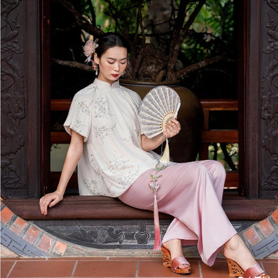 TUBYCATU Áo Nhung Ngọc Chi Cổ Trụ Kiểu Truyền Thống