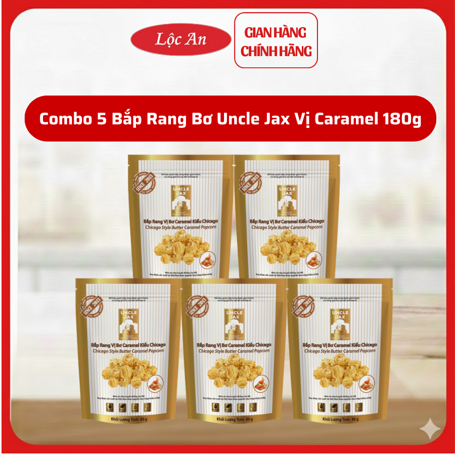 Combo 5 Gói Bắp Rang Bơ Uncle Jax Vị Caramel 180g