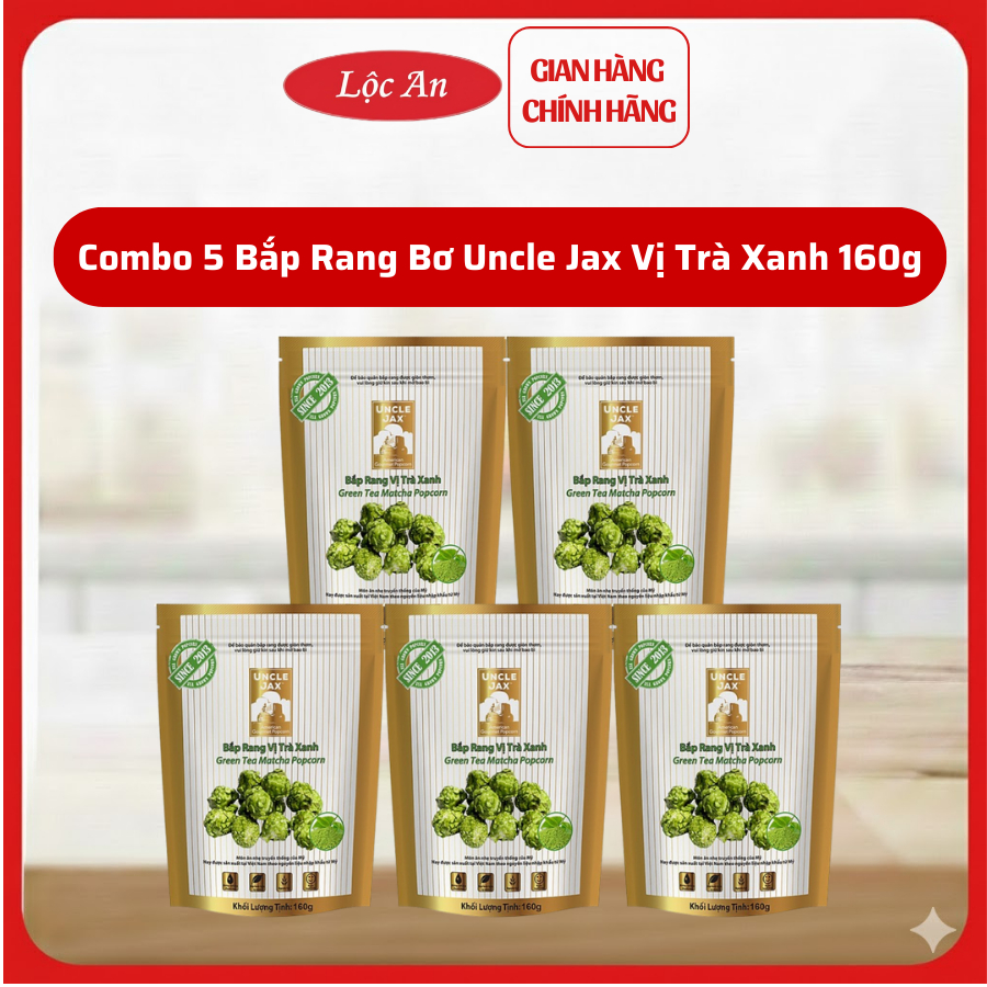 Combo 5 Gói Bắp Rang Bơ Uncle Jax Vị Trà Xanh 160g