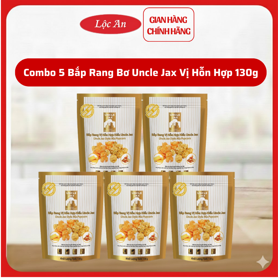 Combo 5 Gói Bắp Rang Bơ Uncle Jax Vị Hỗn Hợp 130g