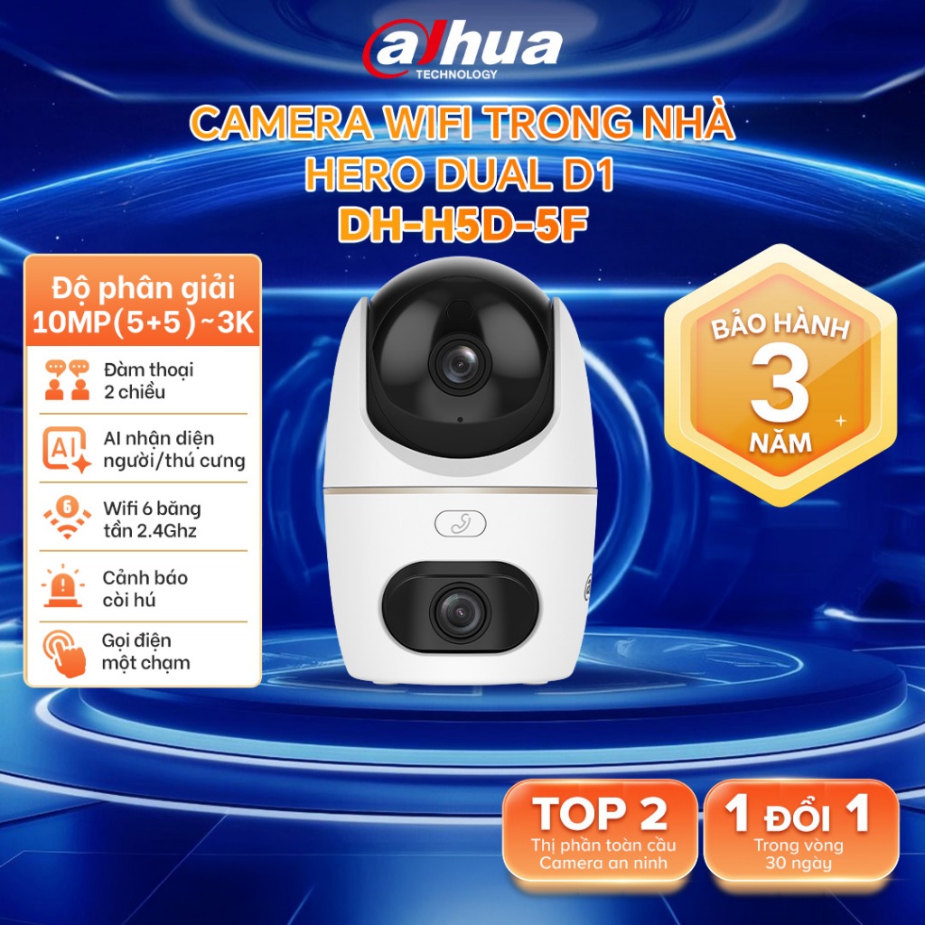 Camera Wifi Dahua Hero Dual D1  2 Mắt Kép 6MP/10MP Xoay 360 độ ,Đàm thoại 2 chiều , Chạm để gọi,  H3