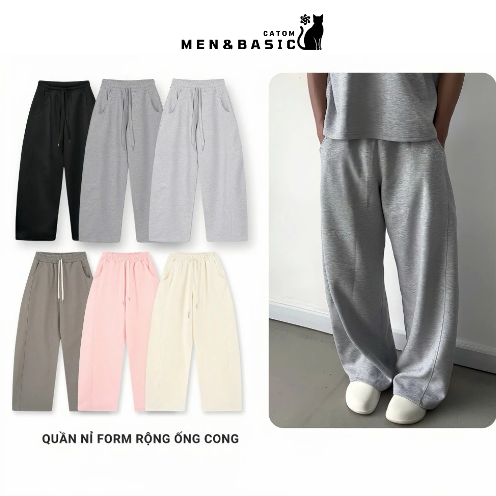 Quần Nỉ Dài Nam MEN&BASIC Ống Cong Form Rộng Unisex, Nỉ 2 Da Mềm Mịn Co Giãn…