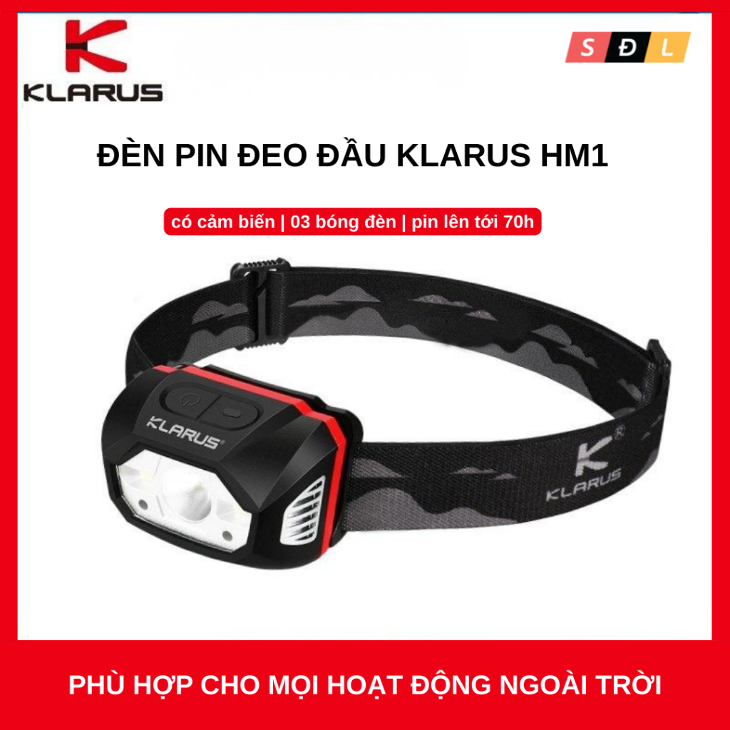 Đèn pin đeo đầu cao cấp Klarus HM1 có pin sạc tích hợp theo đèn