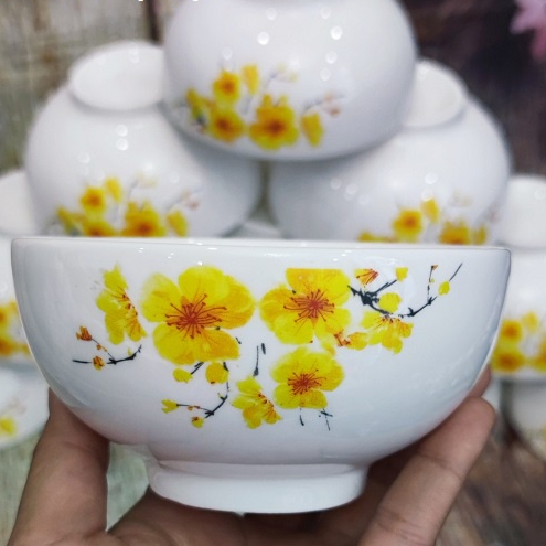 bộ 10 chén sứ ăn cơm hình hoa mai vàng - chén sứ ăn cơm