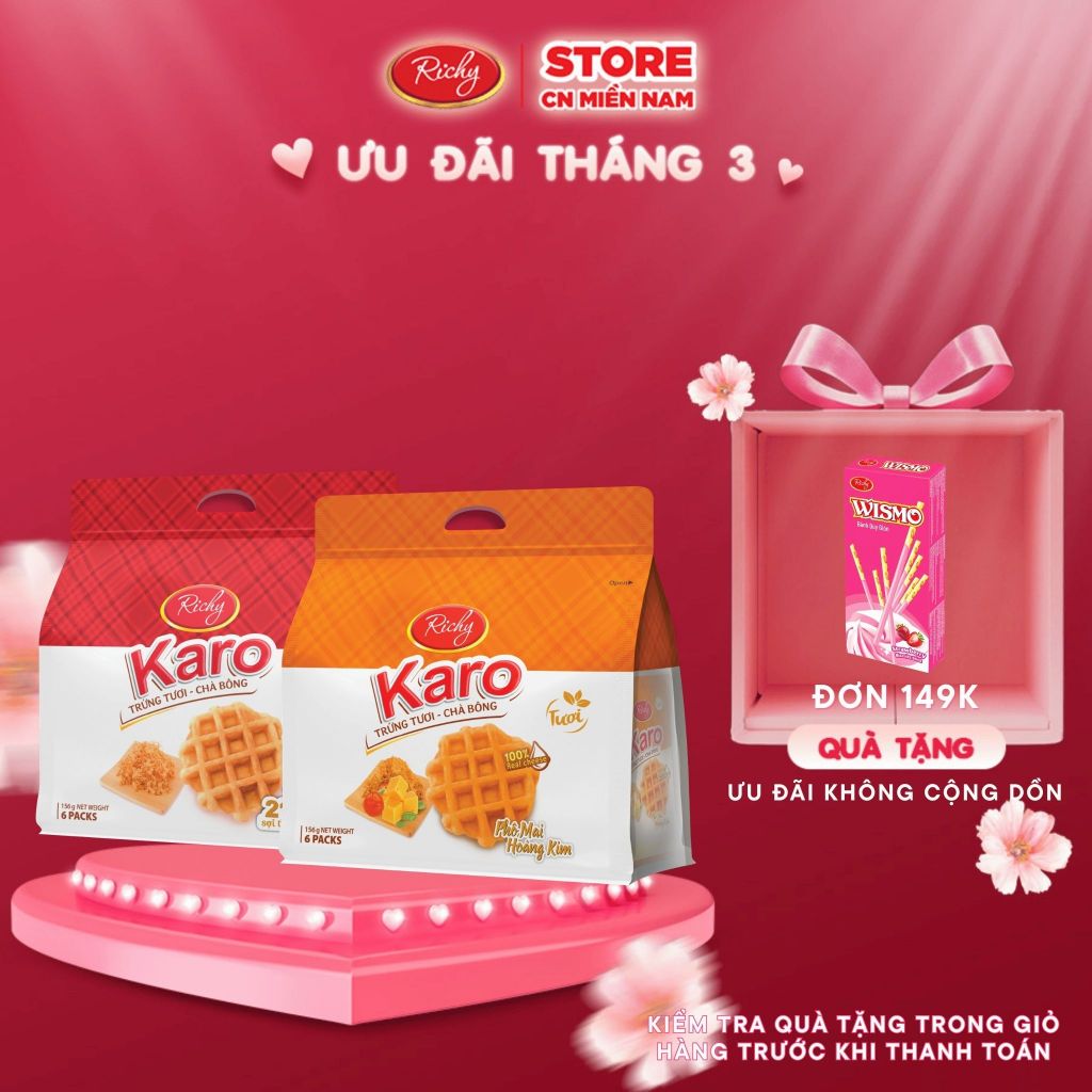 [VỊ SỮA MỚI] Combo 2 bịch bánh trứng tươi chà bông Karo Richy sợi thịt gà và phô mai hoàng kim 26g