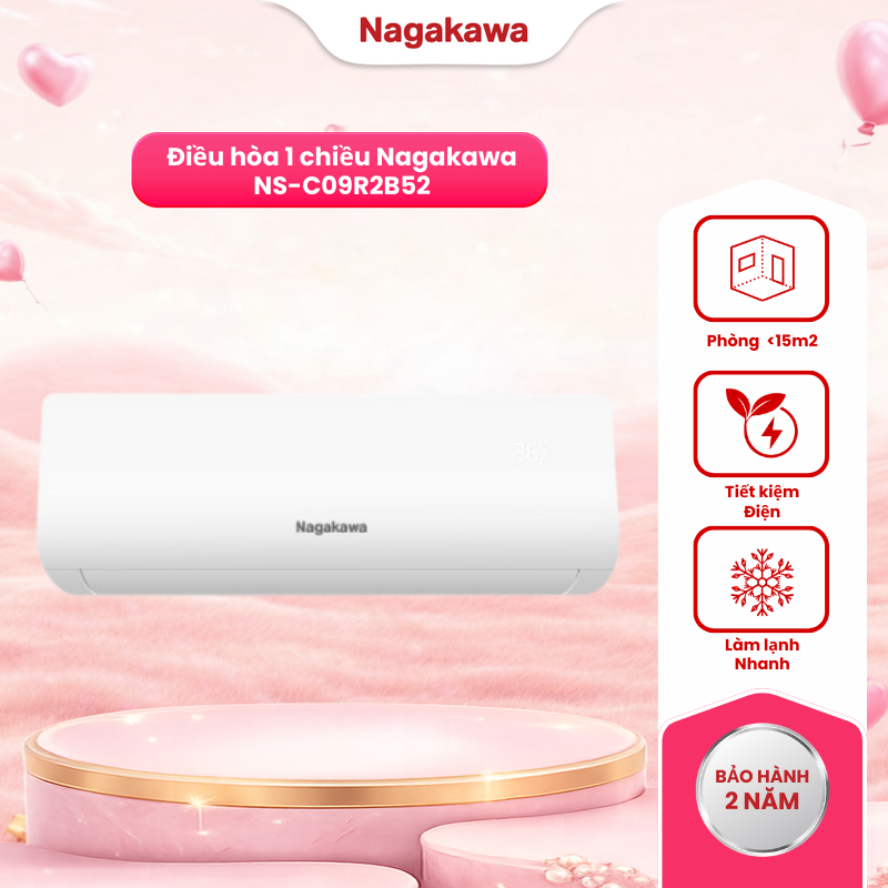 Điều hòa treo tường 1 chiều Nagakawa NS-C09R2B52, làm lạnh nhanh, tiết kiệm điện năng, bảo hành 2 nă