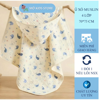 ( Mua 2 tặng 1 yếm ) Ủ choàng , ủ xô muslin 4 lớp, chăn choàng ủ xô đa năng mềm mại, thoáng mát, an toàn cho bé size to