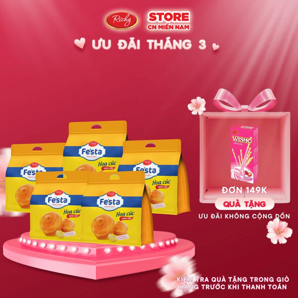 Combo Bánh mì hoa cúc ngàn lớp Festa Richy túi 3 bánh, HSD 35 ngày từ NSX, KH cân nhắc khi đặt SLL