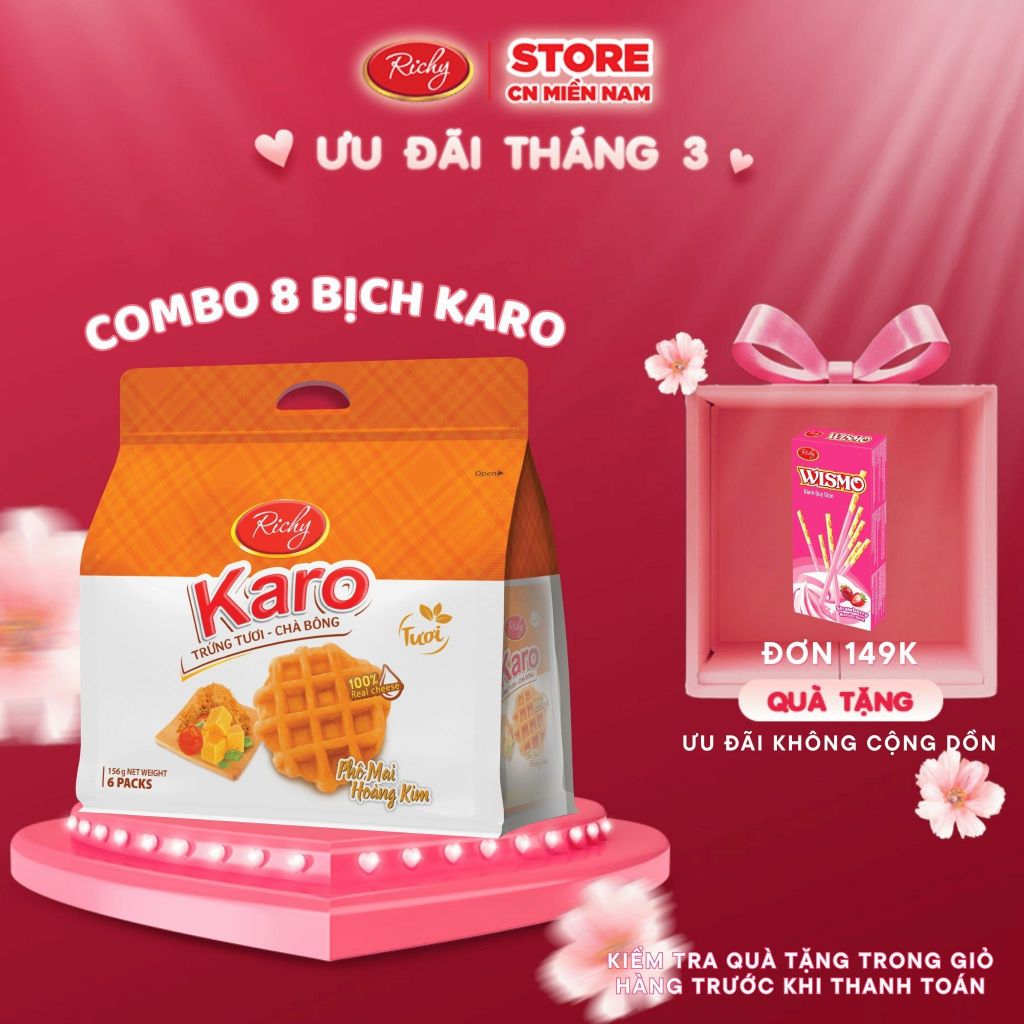[HCM| VỊ SỮA MỚI] Bánh Richy KARO trứng tươi chà bông (Gà/ Phô Mai/ Sữa), HSD 45-90 ngày