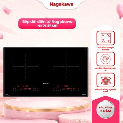 Bếp đôi điện từ cao cấp Nagakawa NK2C15MB, công suất 2400W, 2 vùng nấu, 9 mức công suất linh hoạt