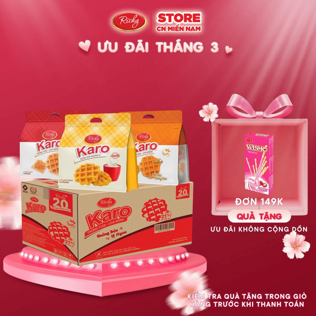 [VỊ SỮA MỚI] Thùng 72 cái bánh trứng tươi sợi gà Karo Richy (12 bịch/thùng), HSD 45 ngày