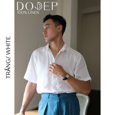 DODEP Áo sơ mi nam linen 100% tay ngắn