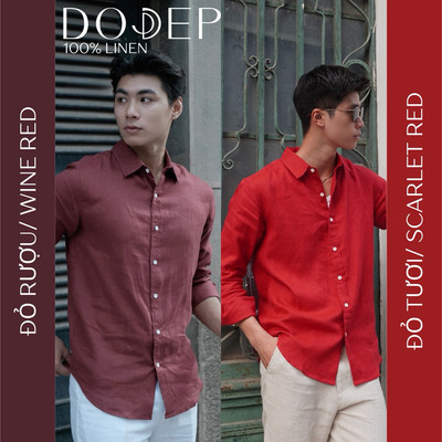 DODEP Áo sơ mi nam linen 100% tay dài